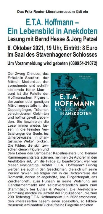 Ankündigung einer Lesung im Schloss Stavenhagen