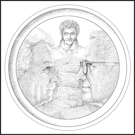 Zeichnung von Steffen Faust mit Bernd Hesse, E. T. A. Hoffmann und Jörg Petzel