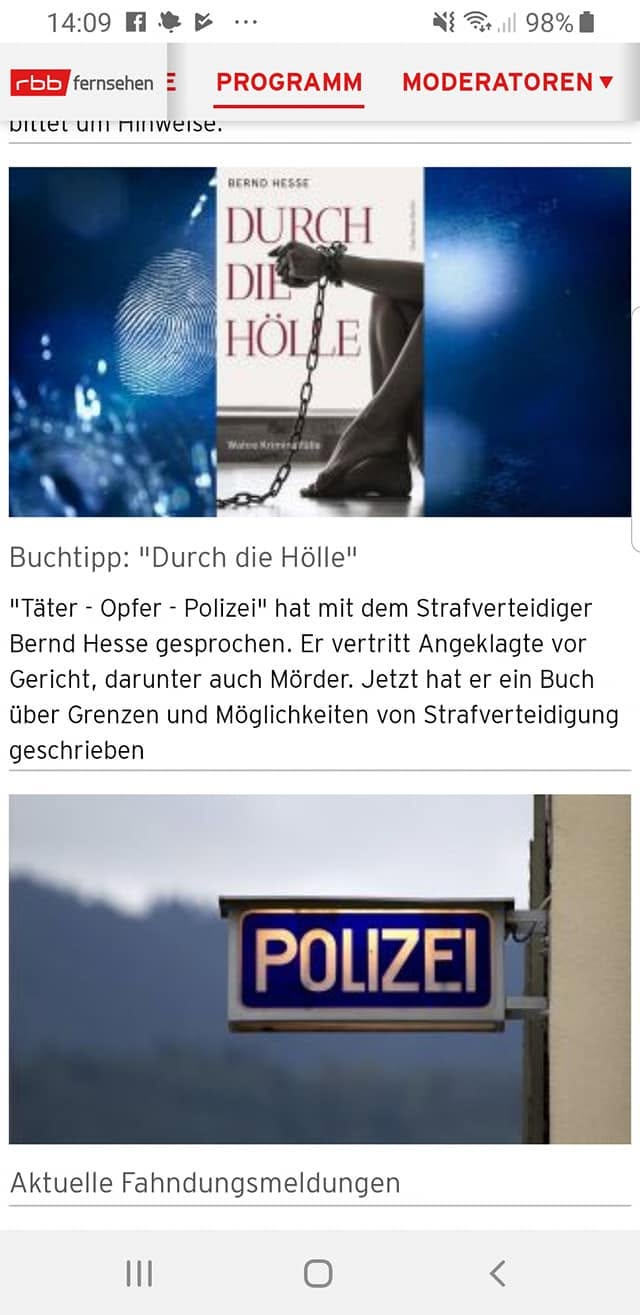 Ankündigung des rbb-Beitrags über Bernd Hesse