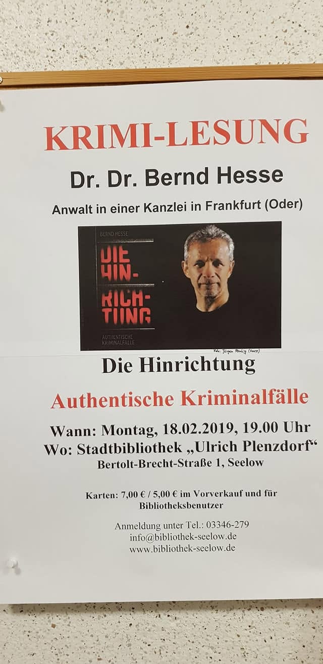 Ankündigung einer Lesung in der Bibliothek Ulrich Plenzdorf