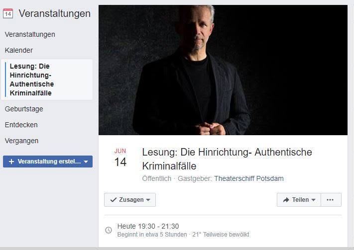 Ankündigung einer Lesung auf dem Theaterschiff Potsdam