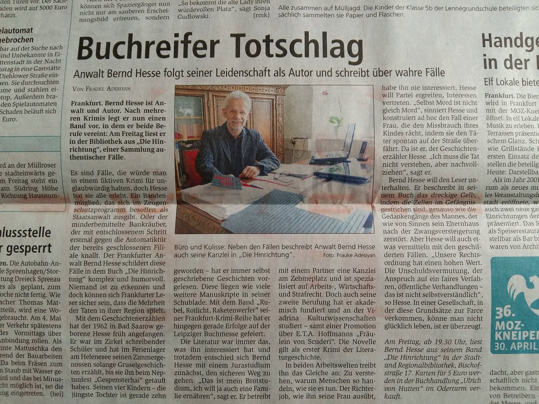 Zeitungsartikel über Die Hinrichtung und Bernd Hesse