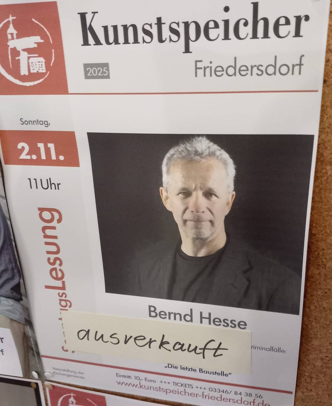 Ankündigung der Lesung im Kunstspeicher Friedersdorf