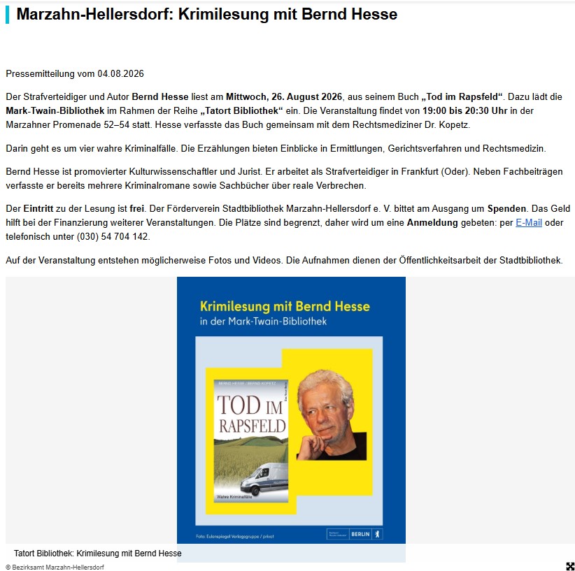 Lesung in der Mark-Twain-Bibliothek Berlin 1