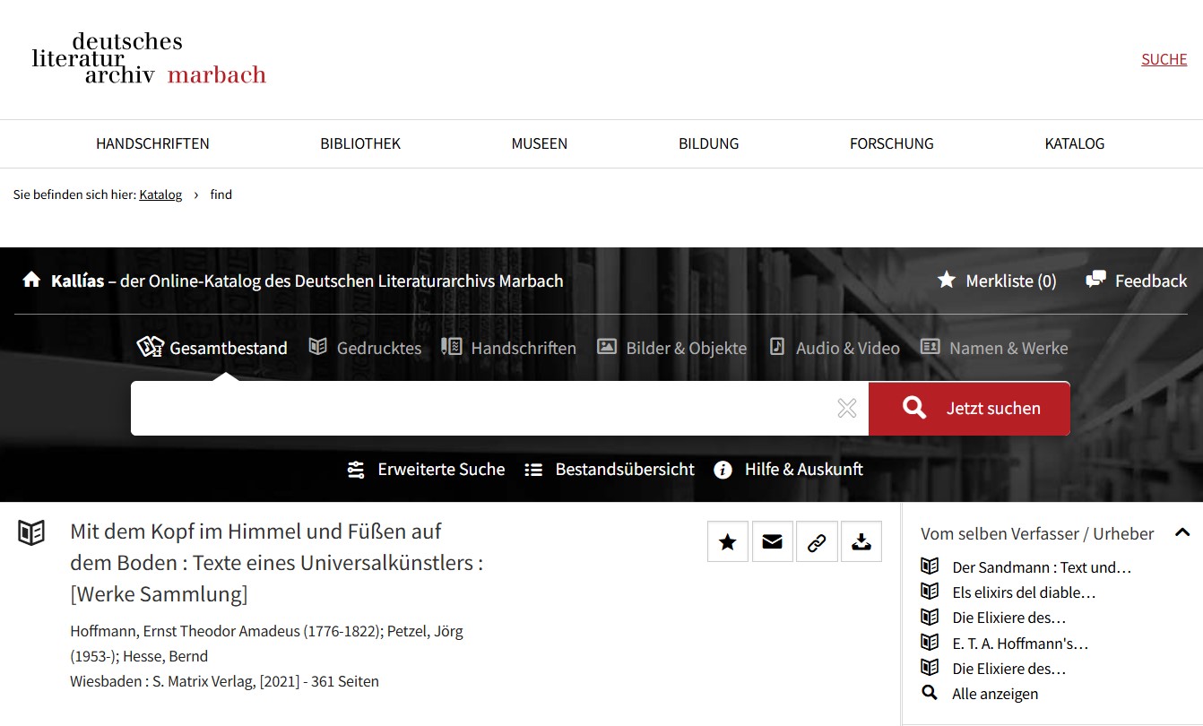 Eintrag im Deutschen Literaturarchiv Marbach