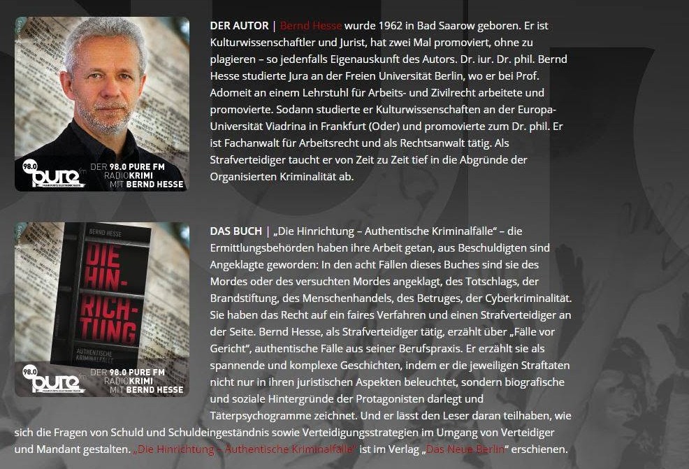 Ankündigung der Radiokrimi-Reihe