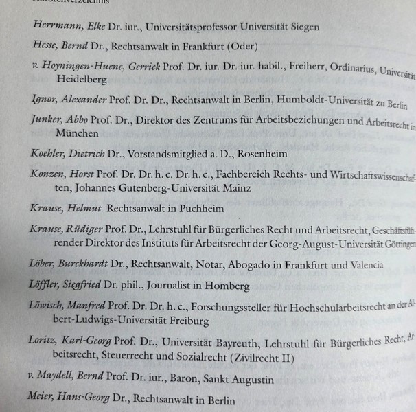 Autorenverzeichnis der Festschrift Gegen den Strich