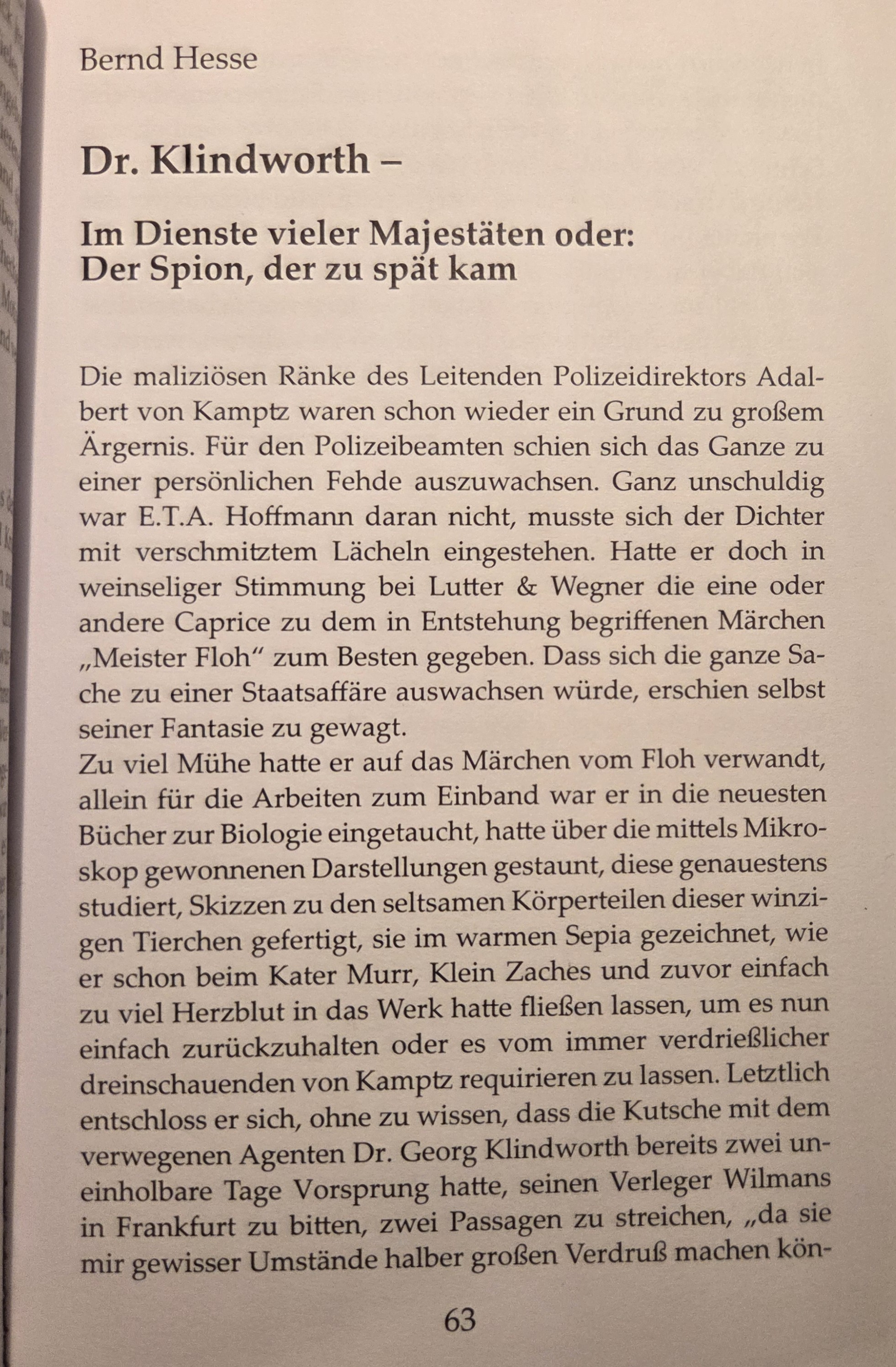 Erste Seite der Erzählung Dr. Klindworth von Bernd Hesse