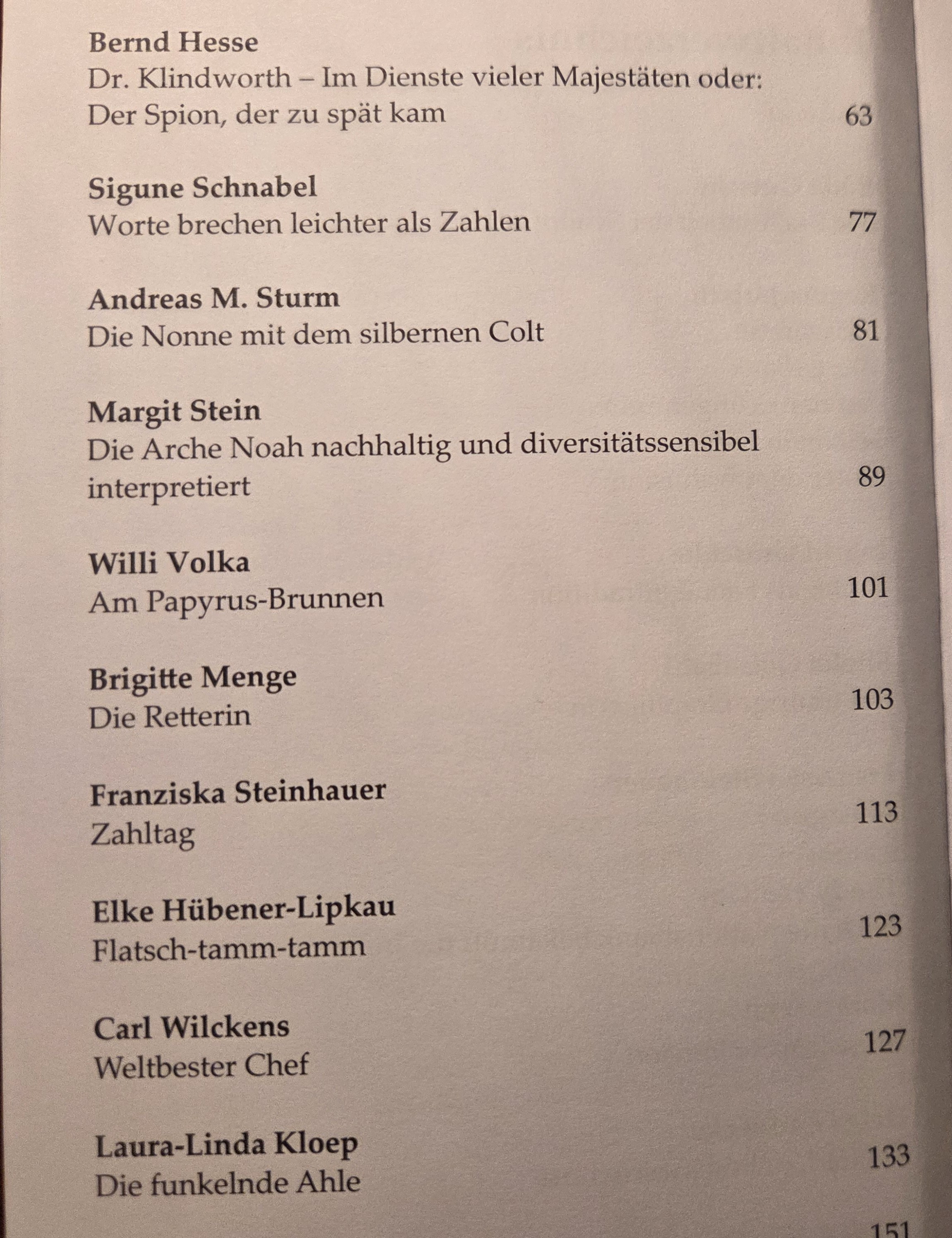 Inhaltsverzeichnis der Anthologie Worte wandeln sich