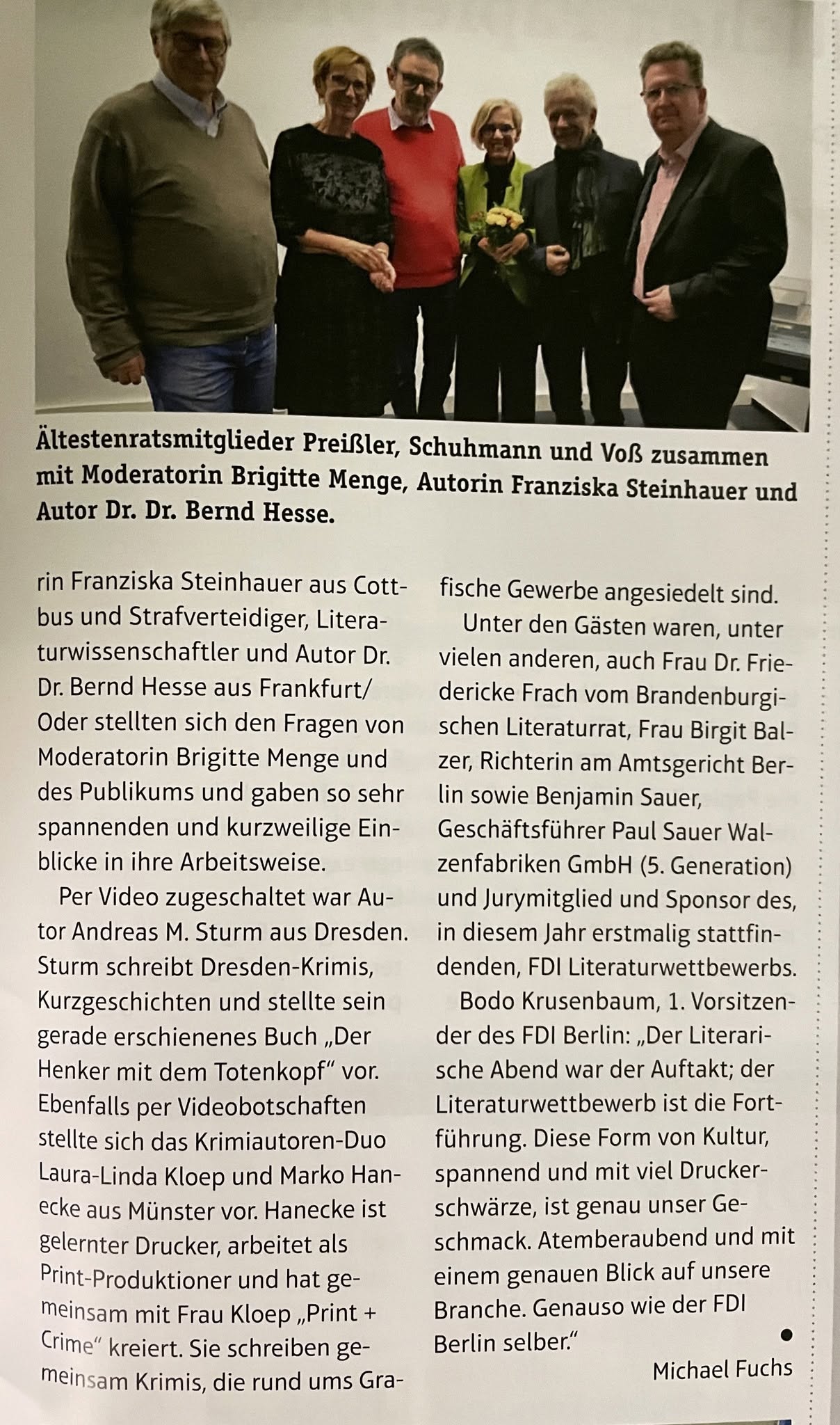 Zeitschriftenartikel über den literarischen Abend zum Literaturwettbewerb