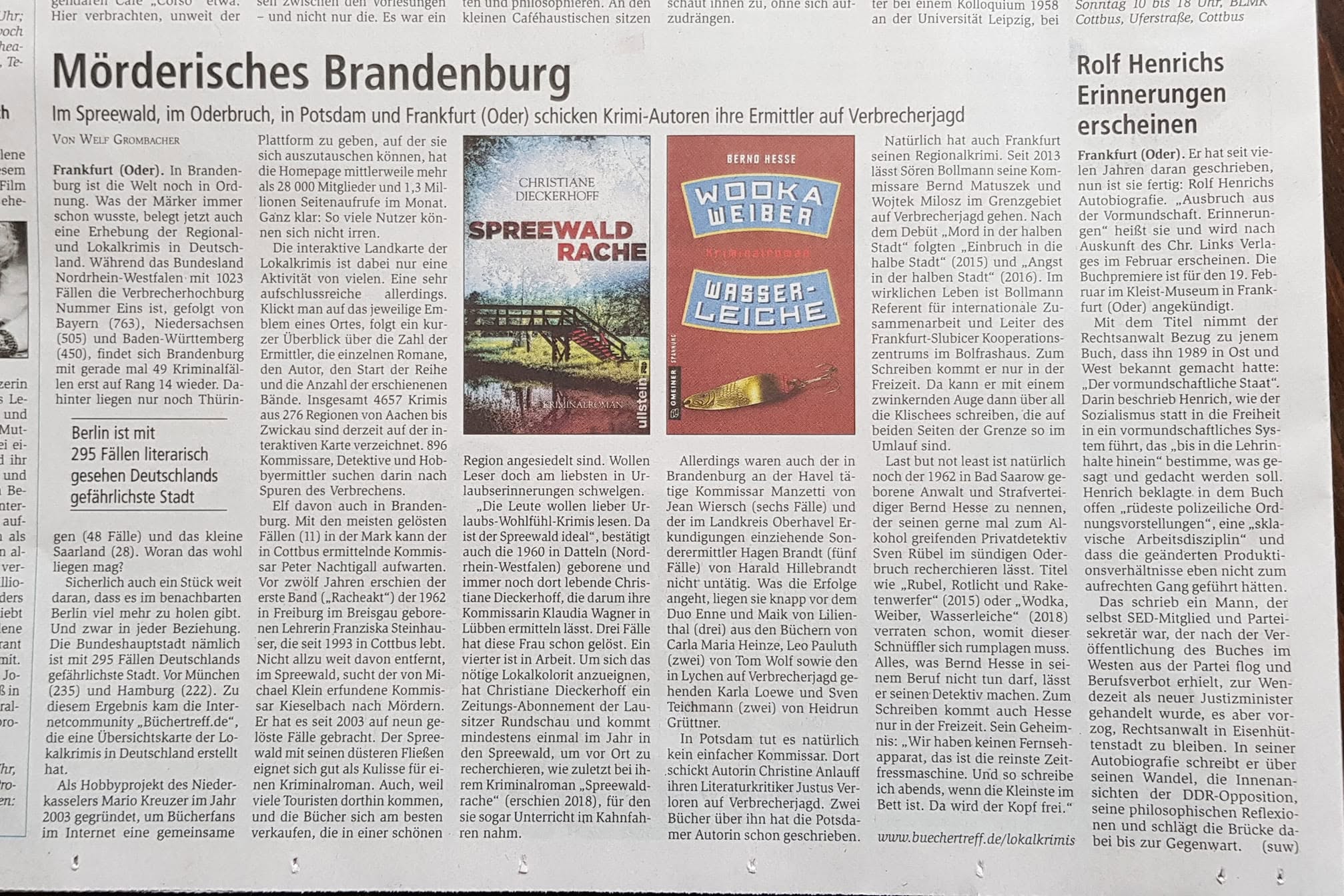 Zeitungsartikel zu Wodka, Weiber, Wasserleiche